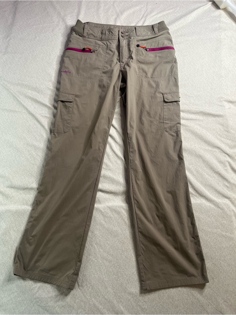 Women’s Cabela’s XPG Lightweight Taupe Hiking Cargo Pants with Pink Accent